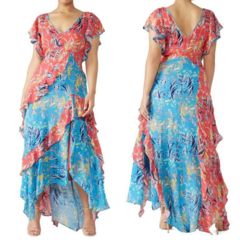 Tanya Taylor 100% Silk Maxi Dress Size 2 Asymmetrical Tiered Luxury Resort Boho